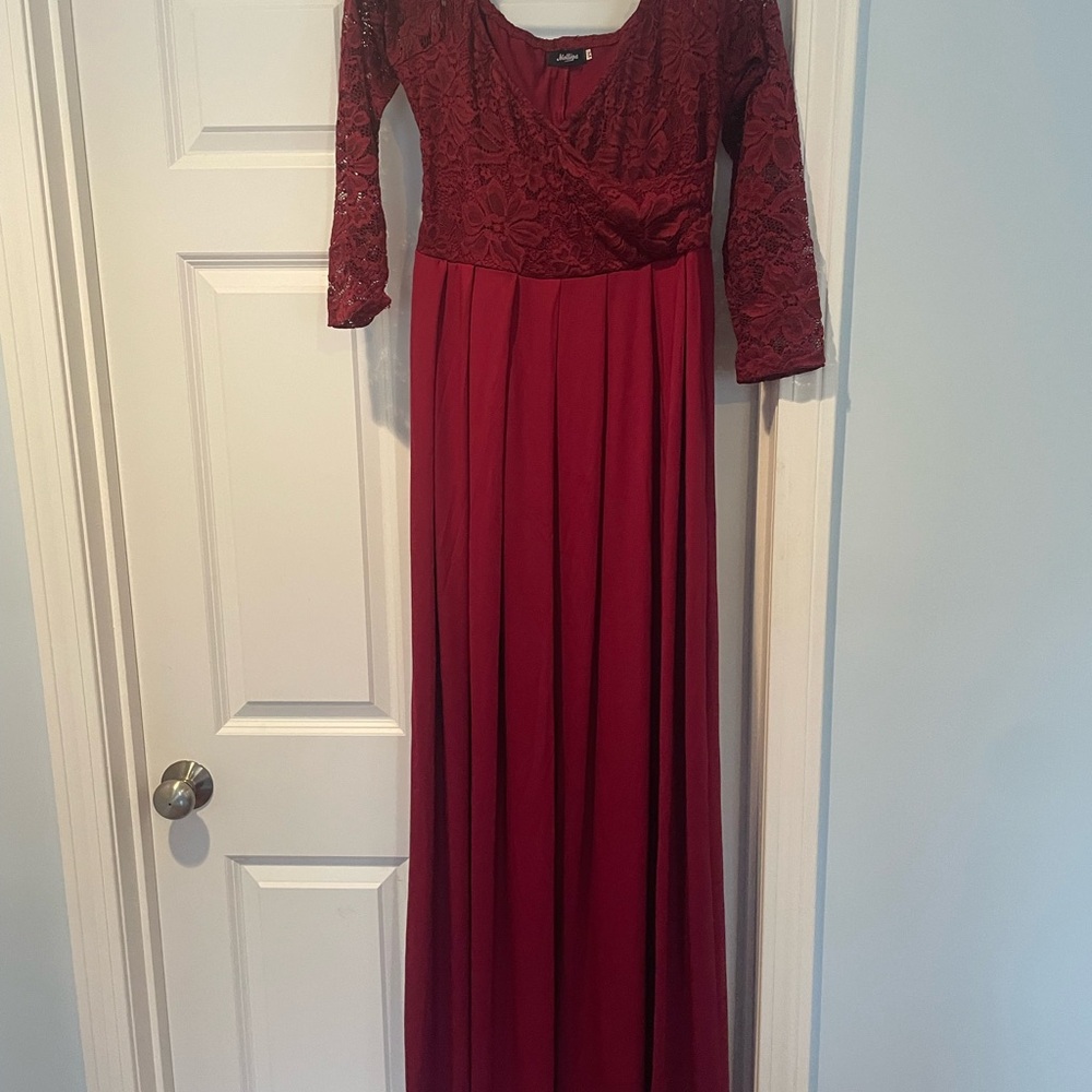 Maternity Maroon Lace Long Sleeve Dress